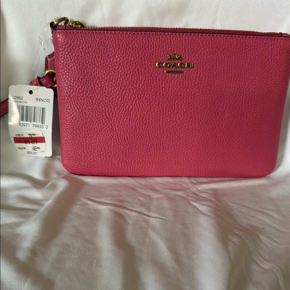 Coach Pink Pebbled Leather Clutch with Gold Hardware
